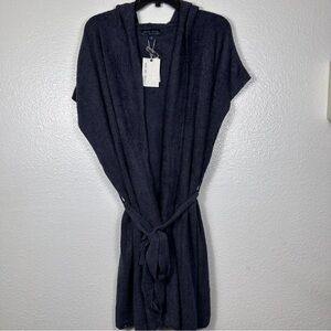 Barefoot Dreams Cozychic Lite Long Vest with Tie Hooded Indigo Color Size 1X